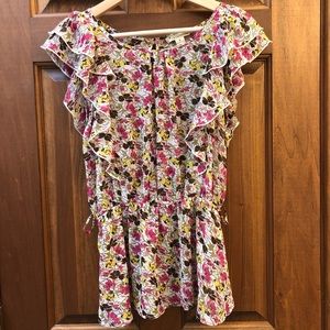 Forever 21 Floral Print Flutter Sleeve Blouse